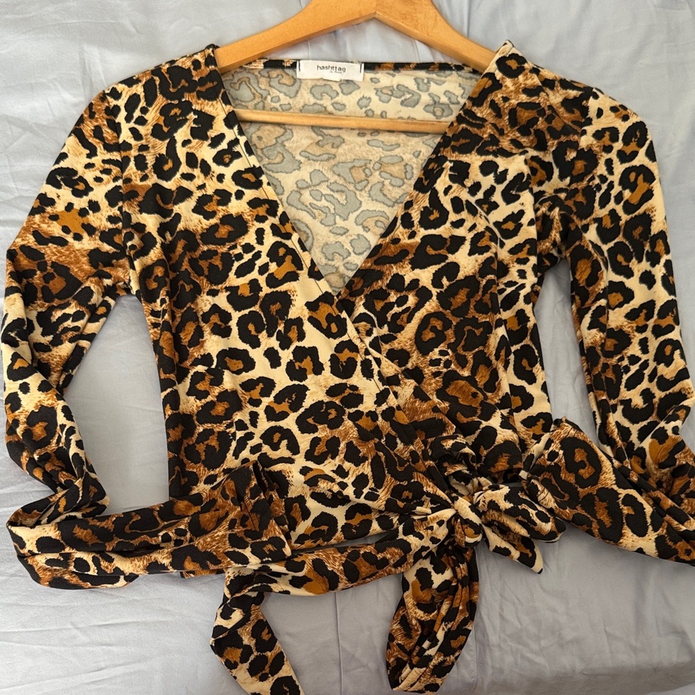 Chic Leopard Print Wrap Blouse